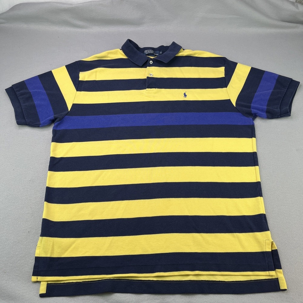 Vintage Polo Ralph Lauren Polo Men's XL Yellow Blue Striped Short Sleeve Cotton